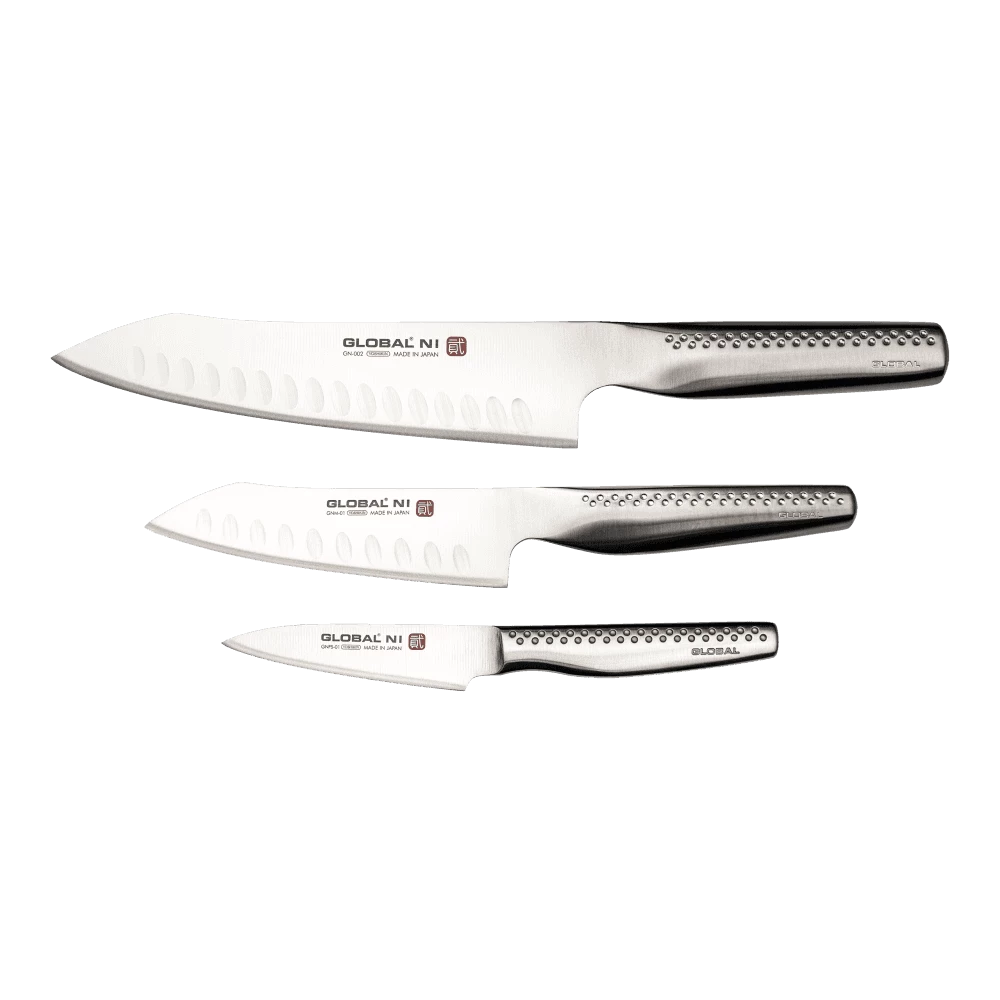 Global Ni 3 Piece Knife Set Including GN-002, GNM-01 & GNFS-01 3 Global Ni 3 Piece Knife Set Including GN-002, GNM-01 & GNFS-01