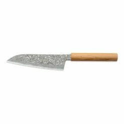 Hinoura Tsukasa FAN OUT Hinoura Tsukasa 16.5cm Santoku Black Mushin Damascus Natural Handle